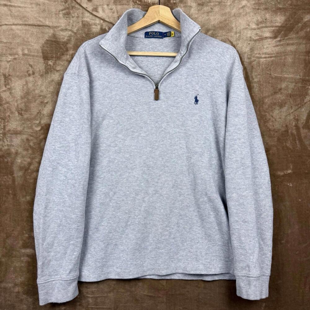 Polo by Ralph Lauren Heather Gray Quarter-Zip Sweatshirt with Navy Pony